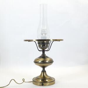 Vtg Brass Hurricane Electric Oil Lamp Base Chimney GWTW Farm Dark Academia 20.5"